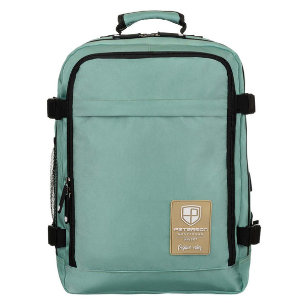 Turkio spalvos tekstilinė dviejų skyrių kelioninė kuprinė „Peterson“ su tvirtinimu prie lagamino ir USB jungtimi K47