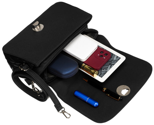 Elegantiška moteriška „David Jones“ juoda crossbody rankinė su dygsniuotais šonais D42