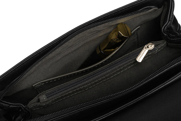 Elegantiška moteriška „David Jones“ juoda crossbody rankinė su dygsniuotais šonais D42