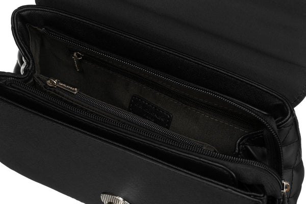 Elegantiška moteriška „David Jones“ juoda crossbody rankinė su dygsniuotais šonais D42