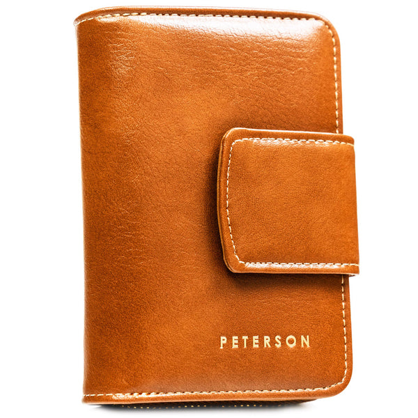 Elegantiška moteriška ruda ekologiškos odos piniginė su RFID apsauga, „Peterson“ ST28