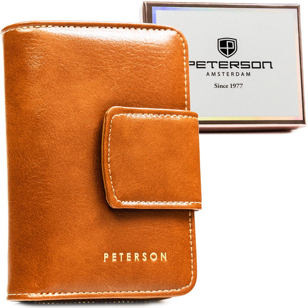 Elegantiška moteriška ruda ekologiškos odos piniginė su RFID apsauga, „Peterson“ ST28