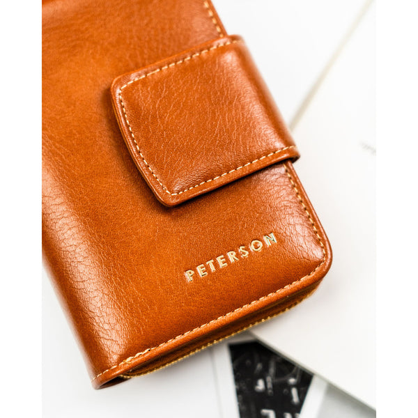 Elegantiška moteriška ruda ekologiškos odos piniginė su RFID apsauga, „Peterson“ ST28