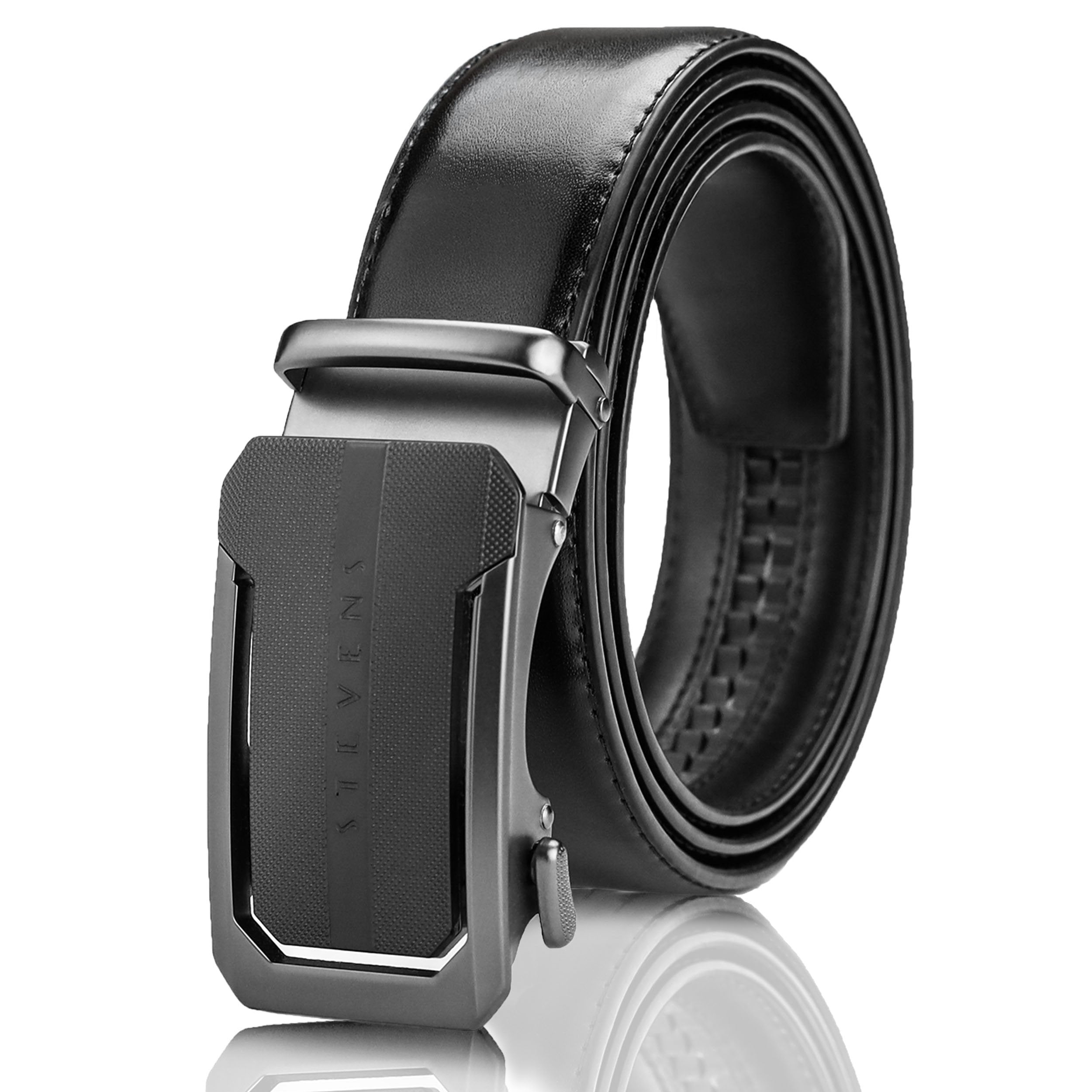 Vyriškas diržas Stevens, natūrali oda, juodas, automatinė sagtis 2501