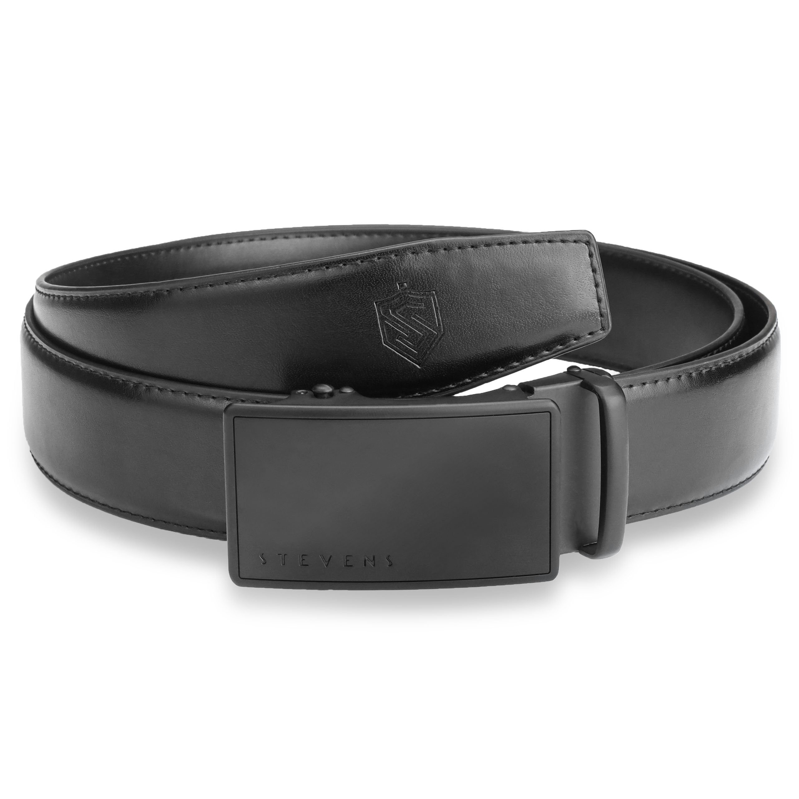 Vyriškas diržas Stevens, juodas, natūrali oda, automatinė sagtis 2502
