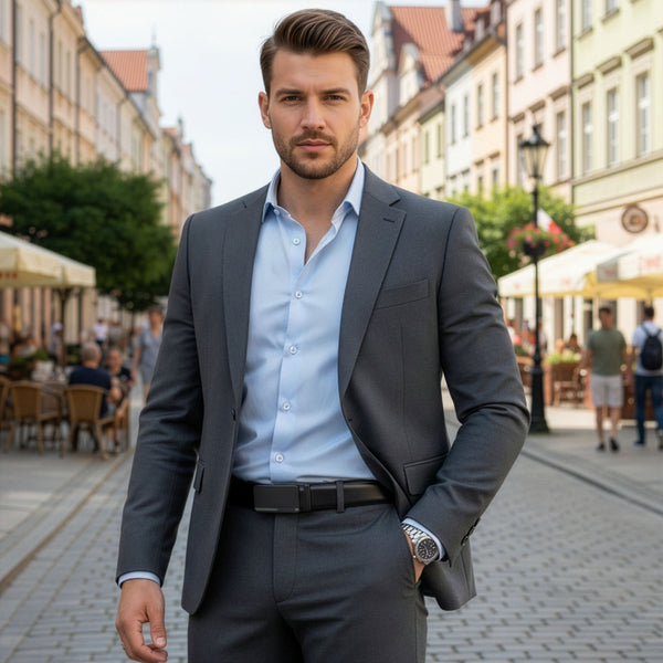 Vyriškas diržas Stevens, natūrali oda, juodas, automatinė sagtis 2503