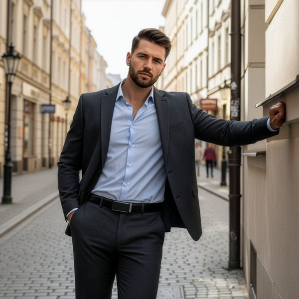 Vyriškas diržas Stevens, natūrali oda, juodas, automatinė sagtis 2504