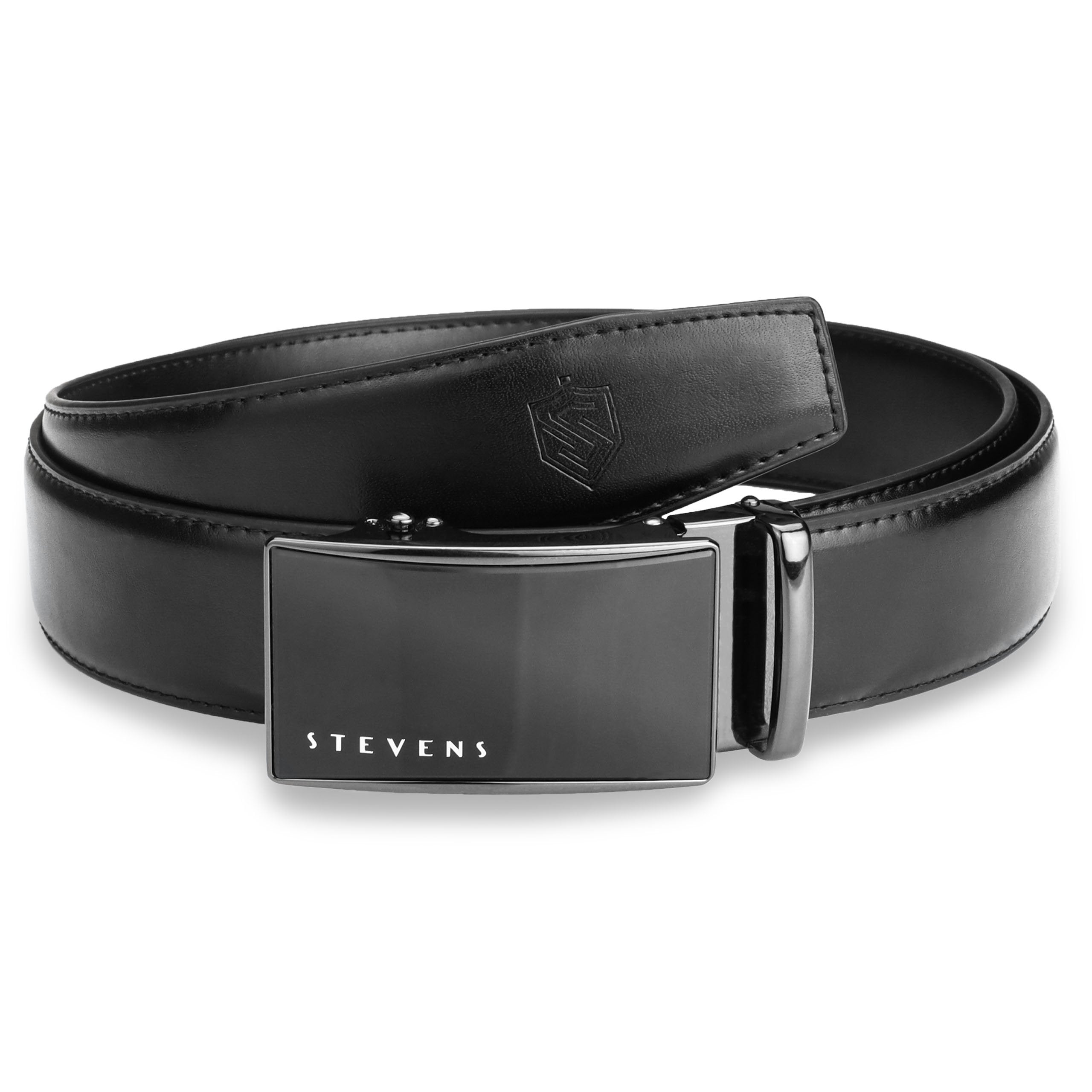 Vyriškas diržas Stevens, natūrali oda, juodas, automatinė sagtis 2505