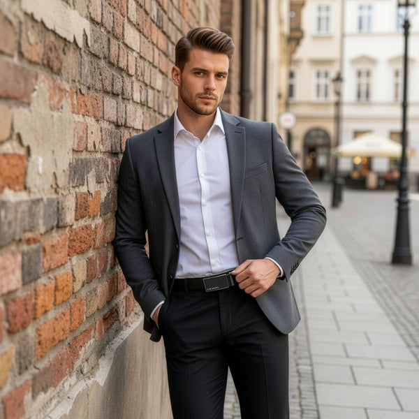 Vyriškas diržas Stevens, natūrali oda, juodas, automatinė sagtis 2505