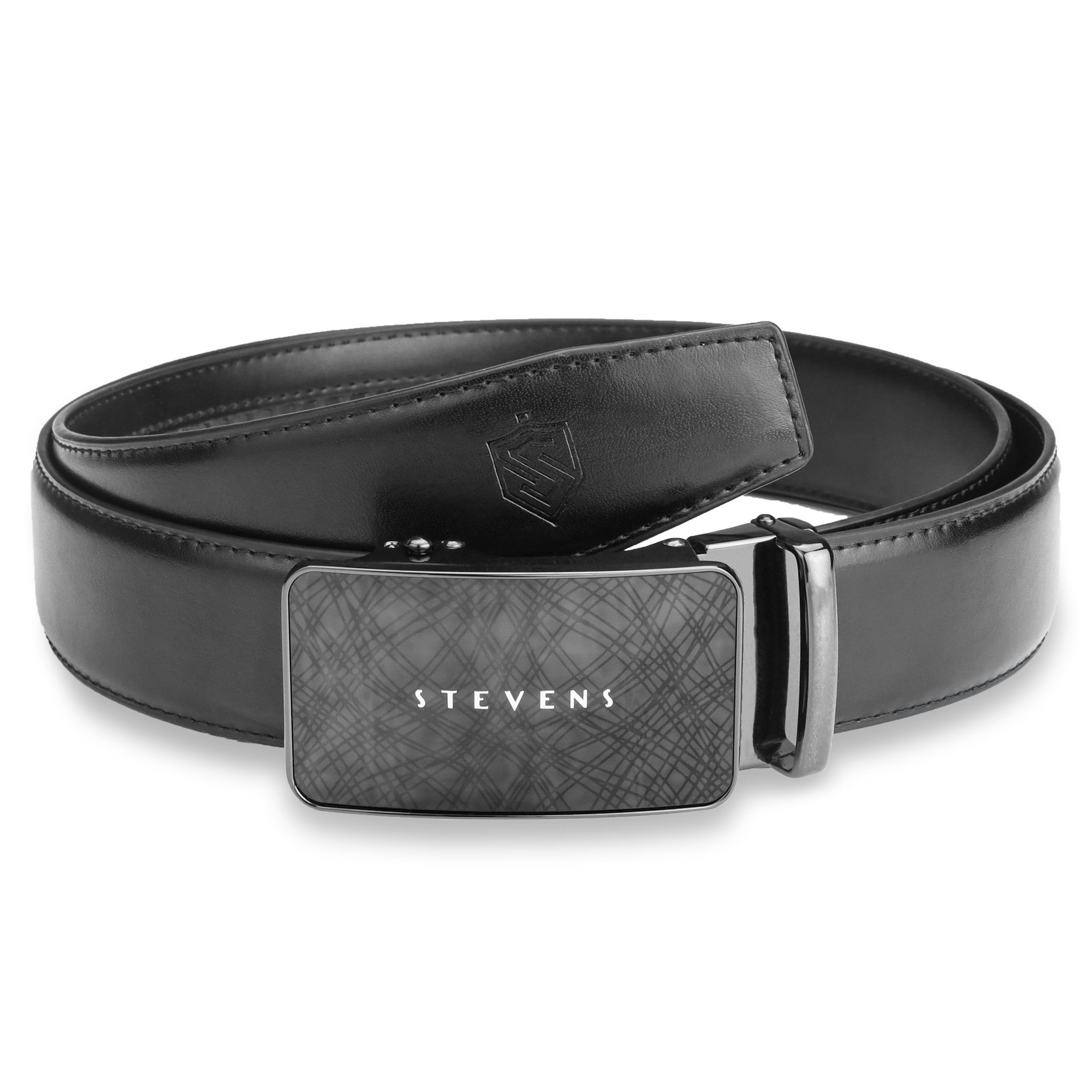 Vyriškas diržas Stevens, juodas, natūrali oda, automatinė sagtis 2506