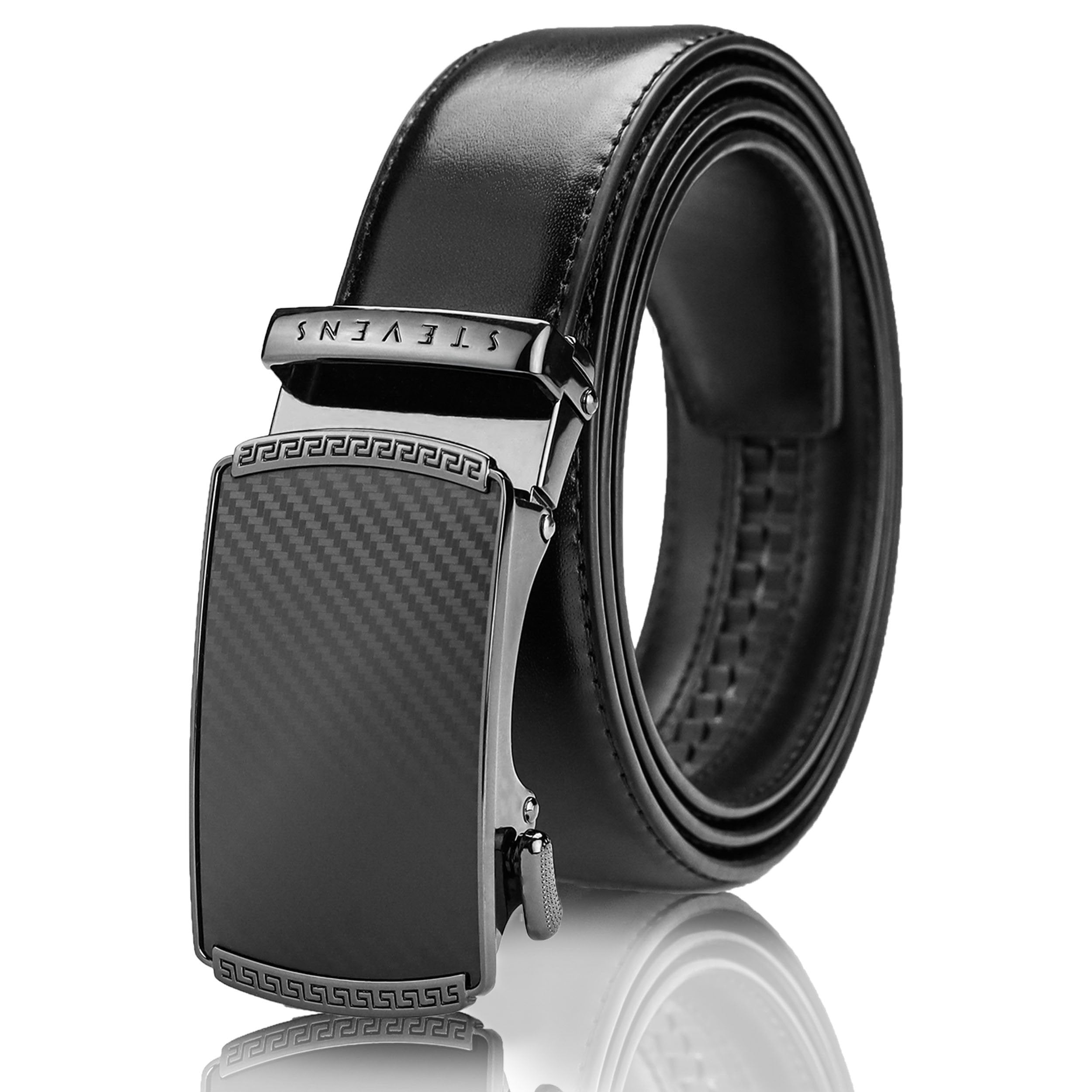 Vyriškas diržas Stevens, juodas, natūrali oda, automatinė sagtis 2507