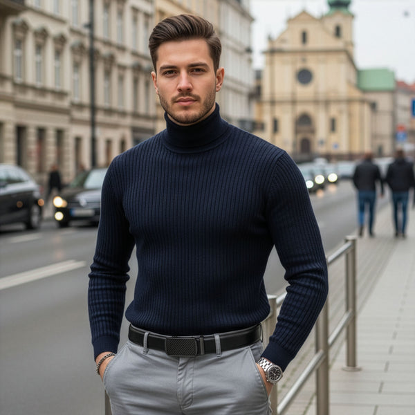 Vyriškas diržas Stevens, juodas, natūrali oda, automatinė sagtis 2507