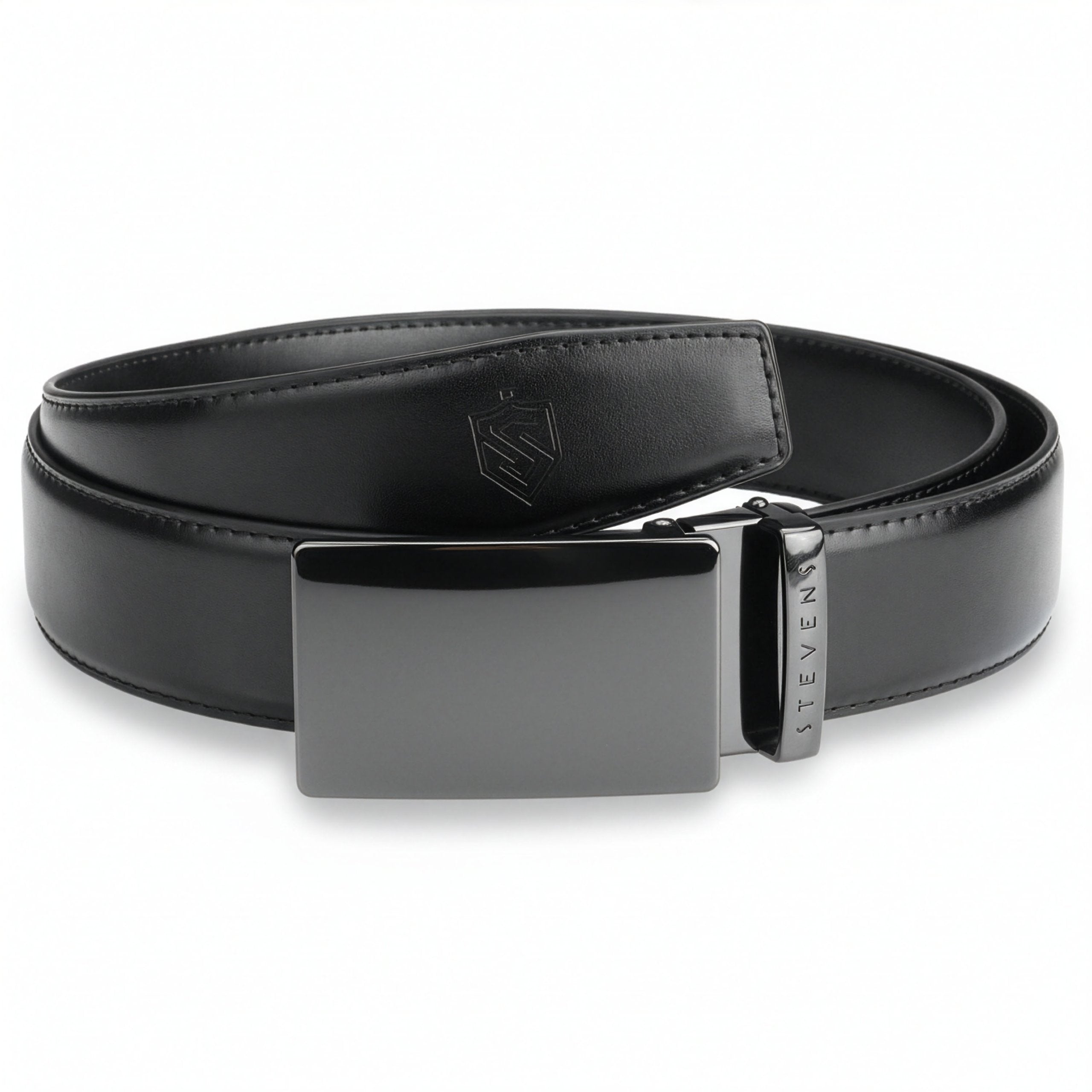 Vyriškas diržas Stevens, juodas, natūrali oda, automatinė sagtis 2508
