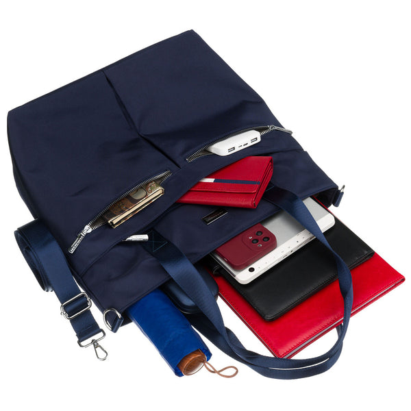 Moteriška tamsiai mėlyna vieno skyriaus poliesterio shopper rankinė „Peterson“ su reguliuojamu, nuimamu dirželiu P40