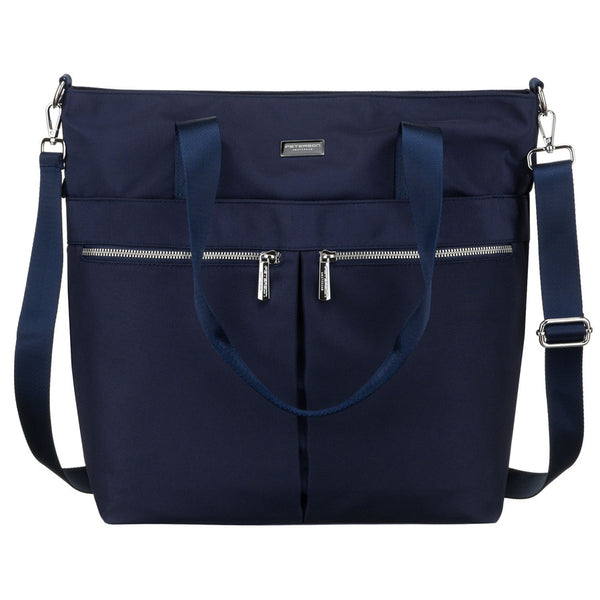 Moteriška tamsiai mėlyna vieno skyriaus poliesterio shopper rankinė „Peterson“ su reguliuojamu, nuimamu dirželiu P40