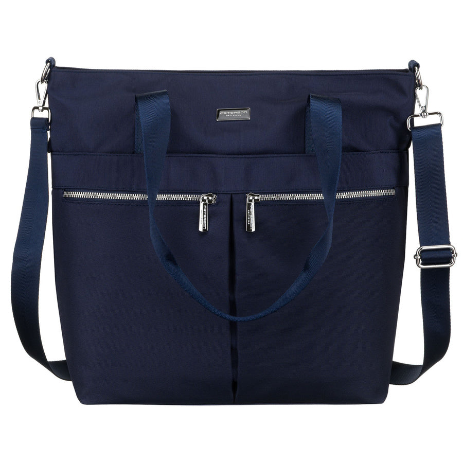 Moteriška tamsiai mėlyna vieno skyriaus poliesterio shopper rankinė „Peterson“ su reguliuojamu, nuimamu dirželiu P40