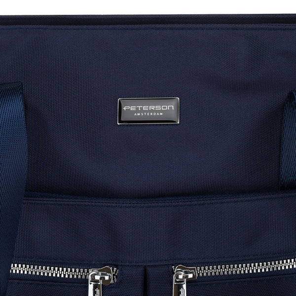 Moteriška tamsiai mėlyna vieno skyriaus poliesterio shopper rankinė „Peterson“ su reguliuojamu, nuimamu dirželiu P40