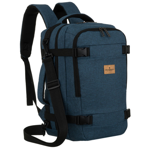 Tamsiai mėlyna poliesterinė kelioninė kuprinė „Peterson“ su prisegamu dirželiu K54