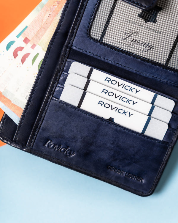 Moteriška „Rovicky“ RFID piniginė dokumentams ir kortelėms, tamsiai mėlyna, odinė ST5