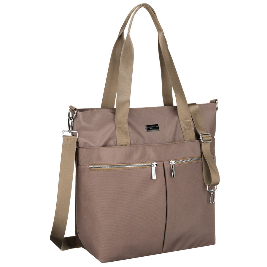 Moteriška vieno skyriaus smėlio spalvos „Peterson“ shopper rankinė su užtrauktuku, iš dirbtinės odos P38