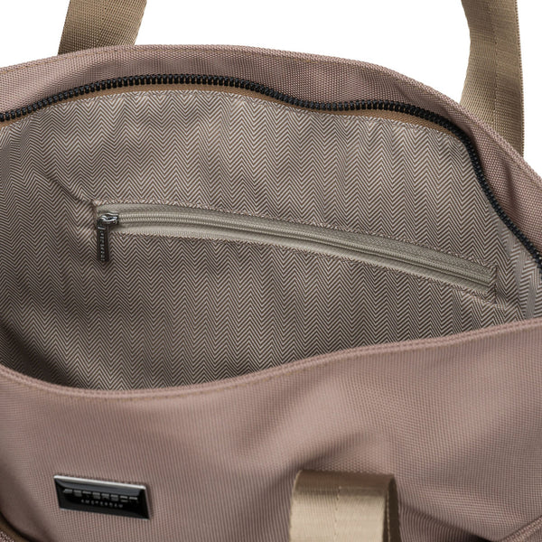 Moteriška vieno skyriaus smėlio spalvos „Peterson“ shopper rankinė su užtrauktuku, iš dirbtinės odos P38