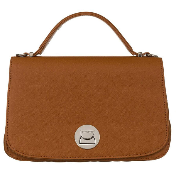 Moteriška karamelinės spalvos „David Jones“ crossbody rankinė su sidabro spalvos furnitūra D31