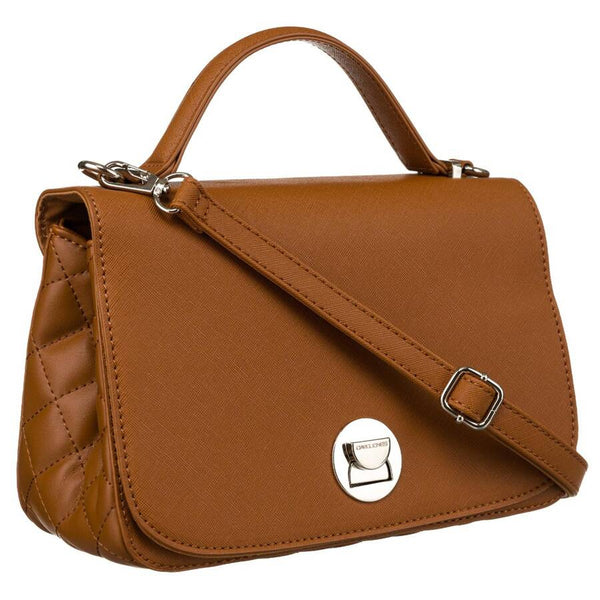 Moteriška karamelinės spalvos „David Jones“ crossbody rankinė su sidabro spalvos furnitūra D31