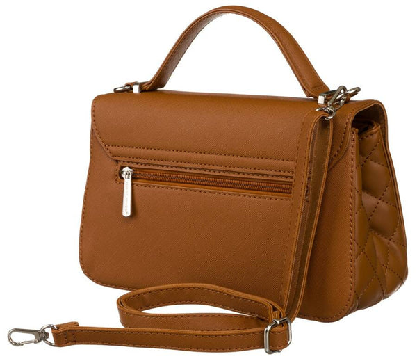 Moteriška karamelinės spalvos „David Jones“ crossbody rankinė su sidabro spalvos furnitūra D31