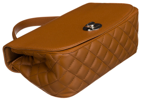 Moteriška karamelinės spalvos „David Jones“ crossbody rankinė su sidabro spalvos furnitūra D31