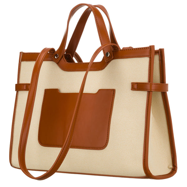 Klasikinė didelė moteriška rankinė „Peterson“, ruda ir ekru, iš dirbtinės odos RP31