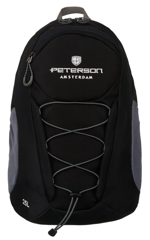 Lengva tekstilinė turistinė kuprinė „Peterson“ su krūtinės dirželiu, juoda K11