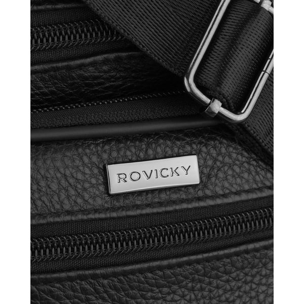 Vyriška natūralios odos rankinė per petį „Rovicky“, juoda, su užtrauktuku