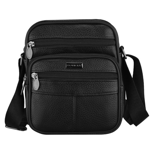 Vyriška natūralios odos rankinė per petį „Rovicky“, juoda, su užtrauktuku