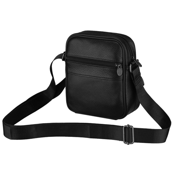 Vyriška natūralios odos rankinė per petį „Rovicky“, juoda, su užtrauktuku