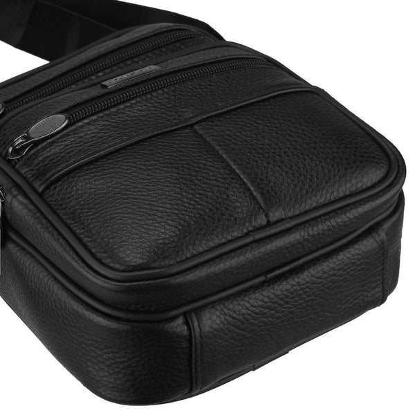 Vyriška natūralios odos rankinė per petį „Rovicky“, juoda, su užtrauktuku