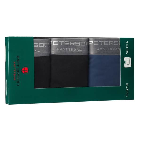 Vyriški medvilniniai bokseriai „Peterson“, XL, 3 porų rinkinys, juodi ir tamsiai mėlyni D78