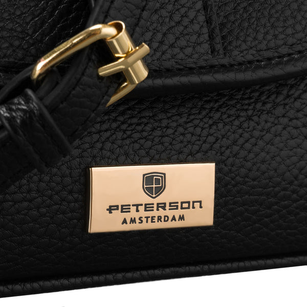 Maža juoda moteriška per petį nešiojama rankinė iš ekologiškos odos „Peterson“ P6