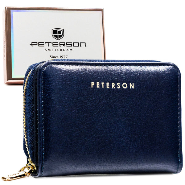 Maža moteriška tamsiai mėlyna „Peterson“ ekologiškos odos piniginė su RFID apsauga ST27