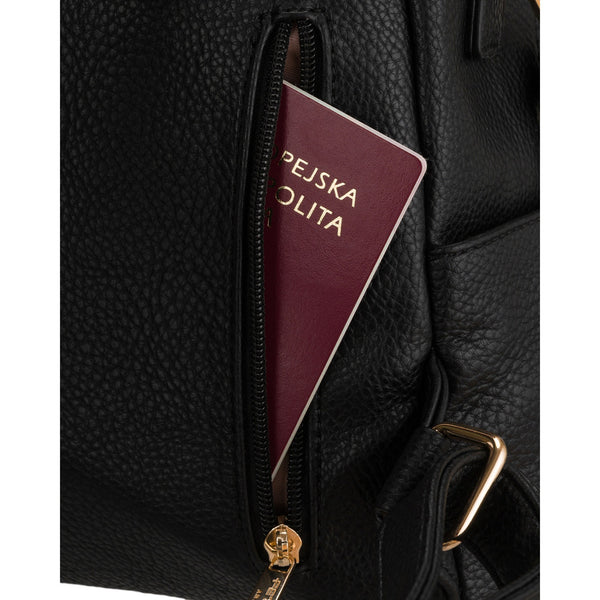 Peterson moteriška maža miesto kuprinė–rankinė 2in1 per petį, juoda, iš ekologiškos odos D92