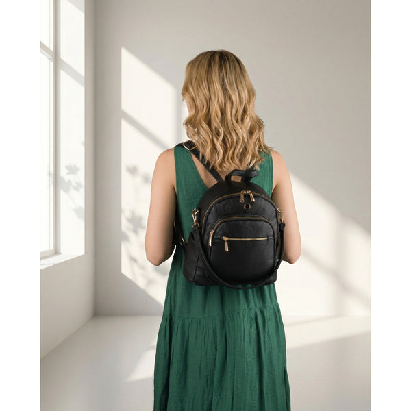 Peterson moteriška maža miesto kuprinė–rankinė 2in1 per petį, juoda, iš ekologiškos odos D92