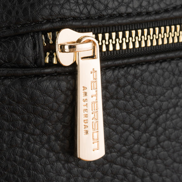 Peterson moteriška maža miesto kuprinė–rankinė 2in1 per petį, juoda, iš ekologiškos odos D92