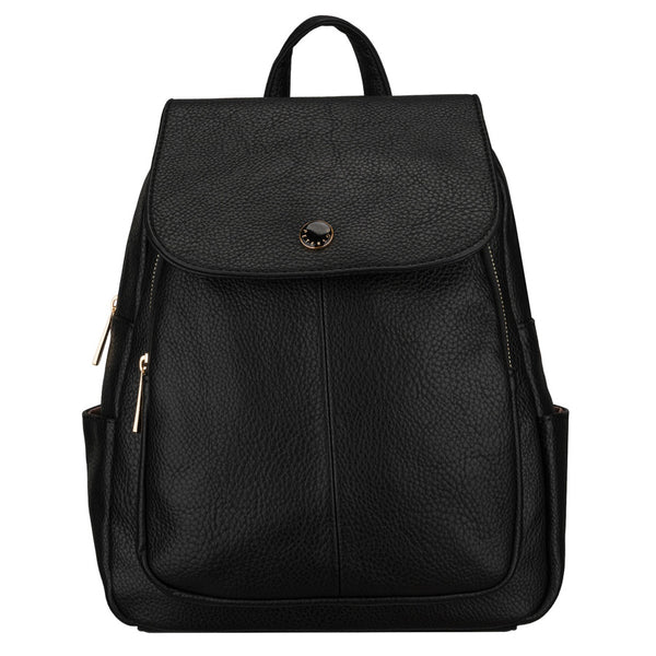 Peterson moteriška miesto kuprinė su atvartu, juoda, iš ekologiškos odos D94