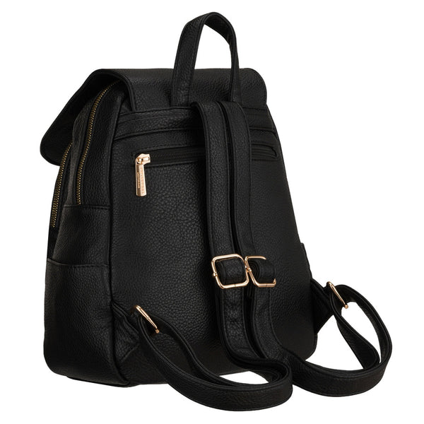 Peterson moteriška miesto kuprinė su atvartu, juoda, iš ekologiškos odos D94