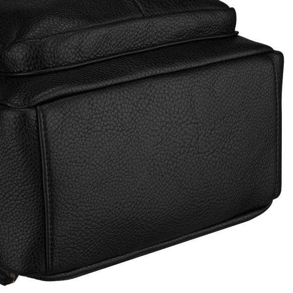 Peterson moteriška miesto kuprinė su atvartu, juoda, iš ekologiškos odos D94