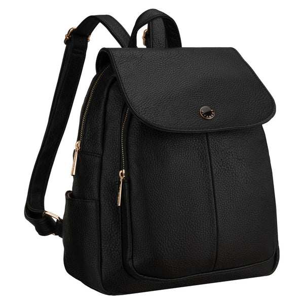 Peterson moteriška miesto kuprinė su atvartu, juoda, iš ekologiškos odos D94