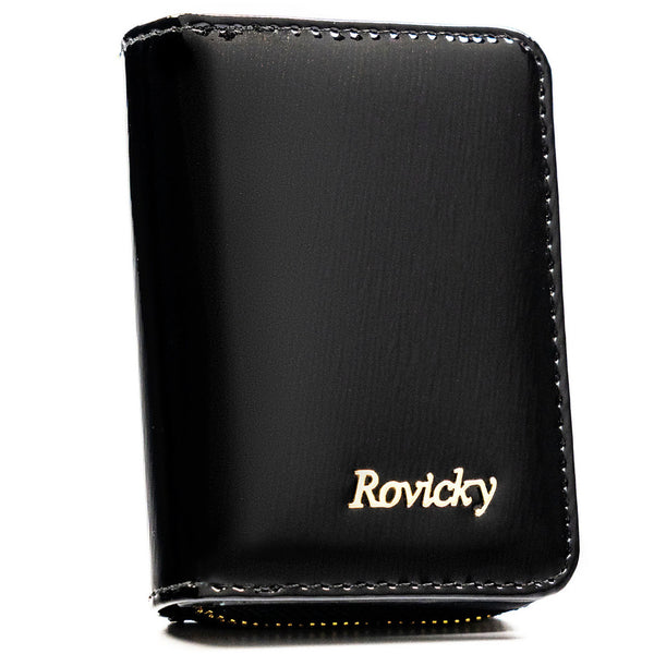 Maža moteriška natūralios odos piniginė su RFID apsauga, juoda – Rovicky ST80