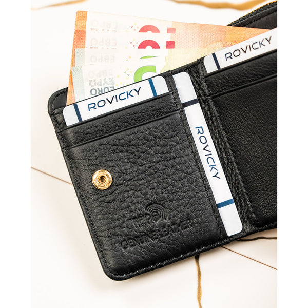 Maža moteriška natūralios odos piniginė su RFID apsauga, juoda – Rovicky ST80