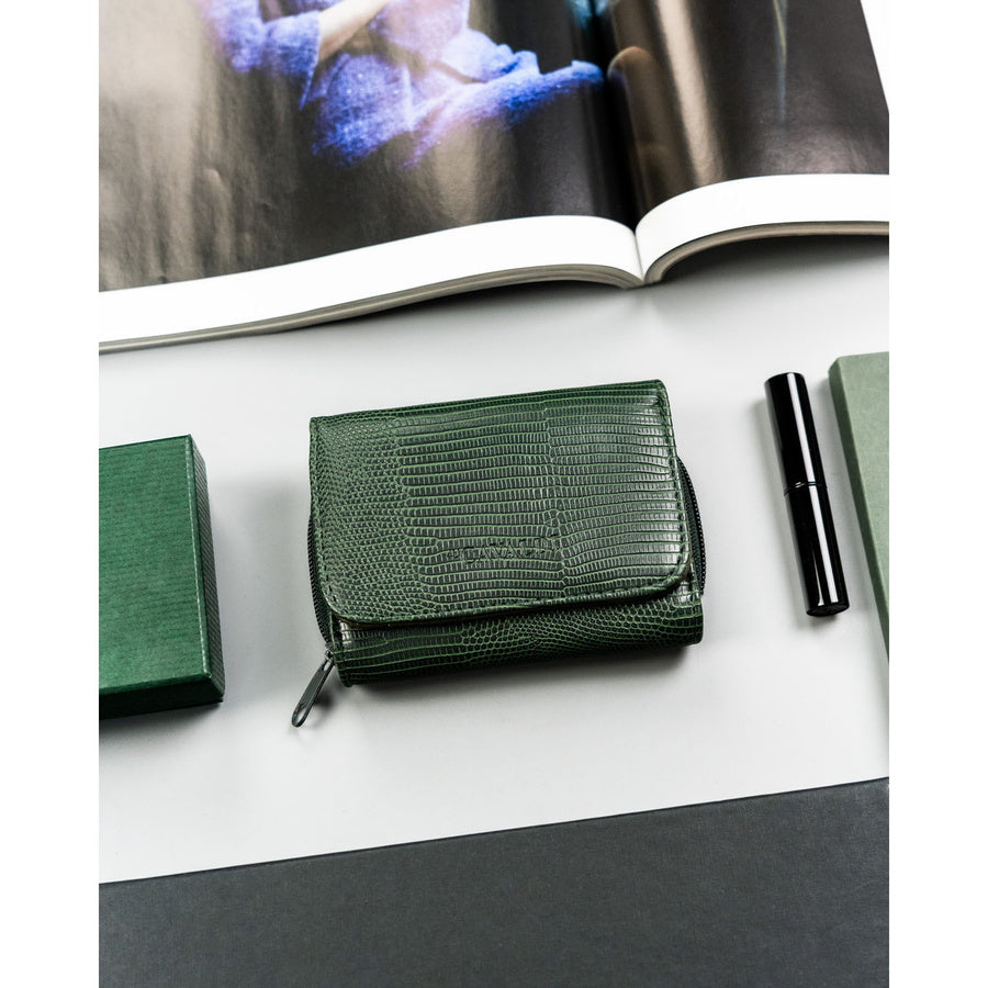 Maža moteriška 4U Cavaldi ekologiškos odos piniginė su užtrauktuku ir spaude, žalia TL9