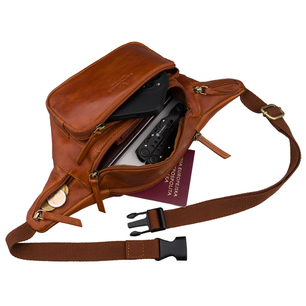 Peterson vyriška maža odinė juosmens ir per petį nešiojama rankinė (crossbody), ruda RT7