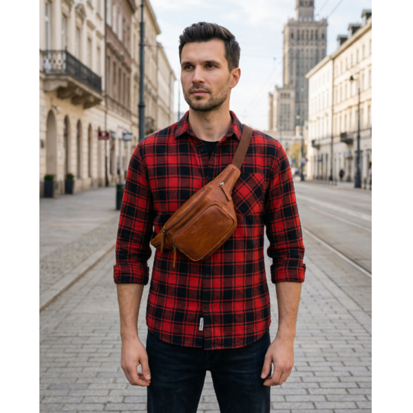 Peterson vyriška maža odinė juosmens ir per petį nešiojama rankinė (crossbody), ruda RT7